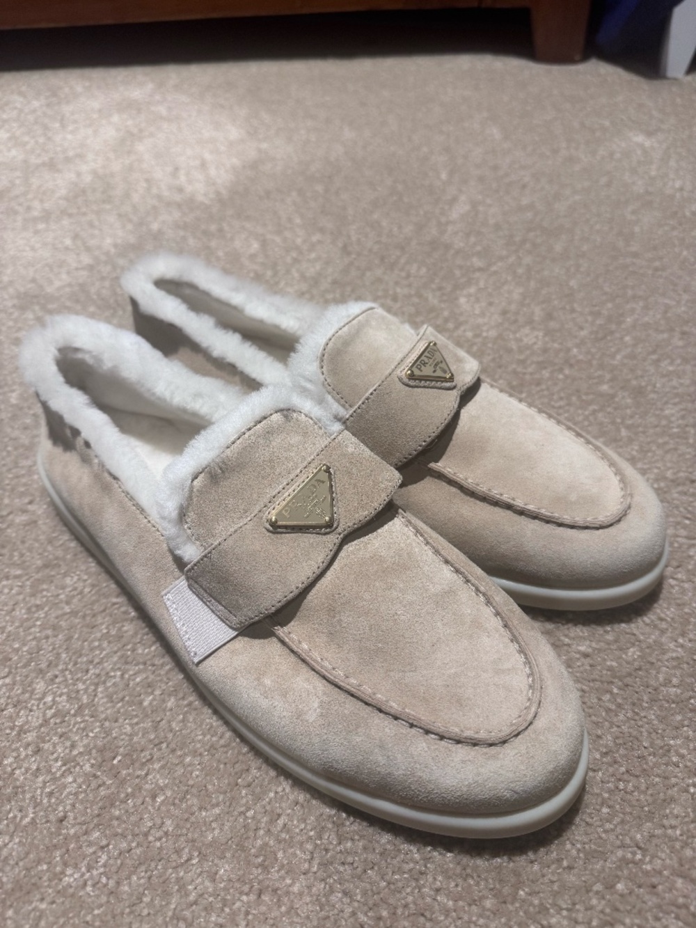 Prada Shearling Suede Loafers